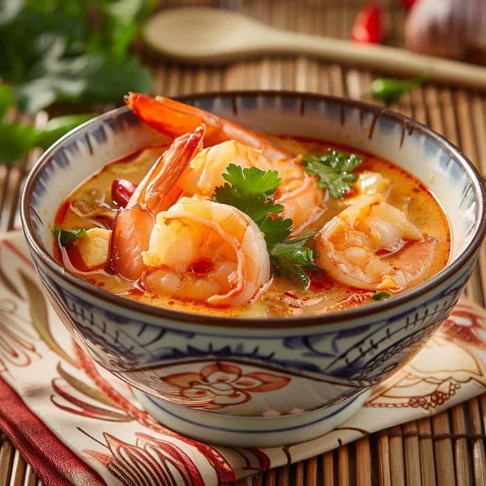 Tom yum soep met garnalen