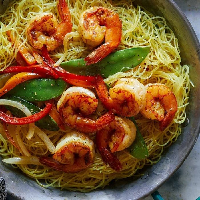 Singapore noodles met garnalen