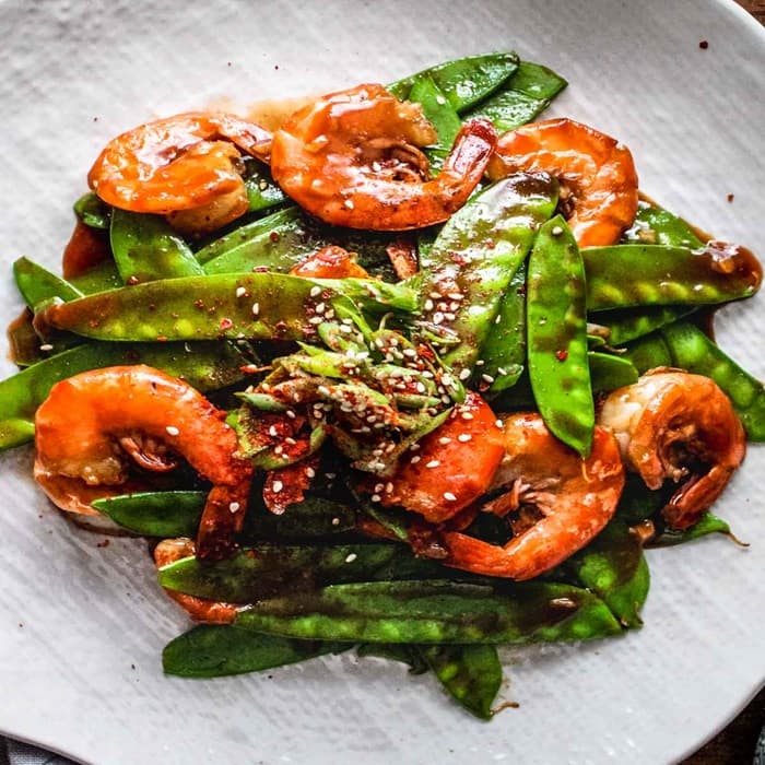 Garnalen met sugarsnaps