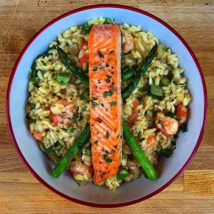 Risotto met zalm en garnalen
