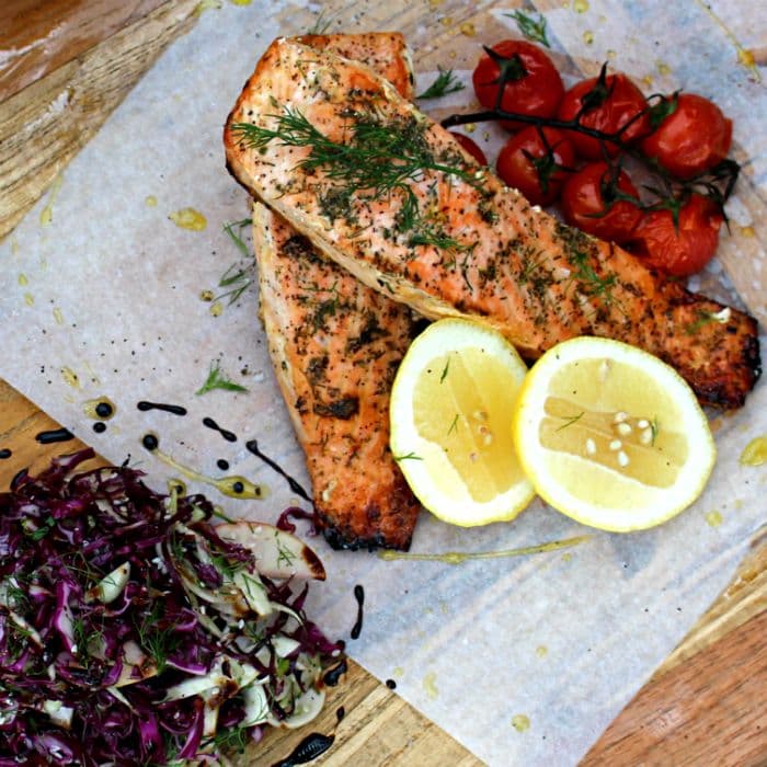 Gerookt zalm met venkel en tomaten