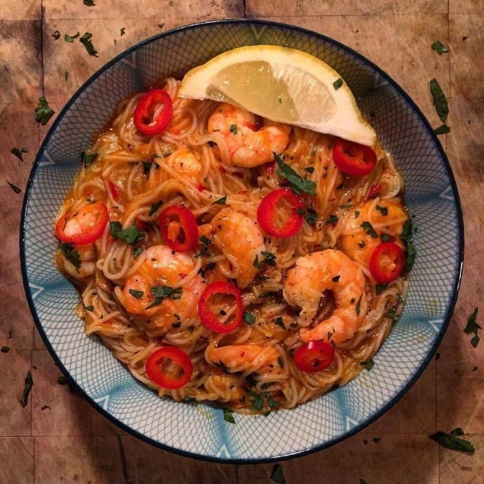 Laksa met Koningsgarnalen en Noodles